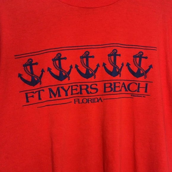 Vintage 90s Single Stitch Ft Myers Beach Florida Graphic Hanes Spell Out T Shirt - Picture 4 of 11